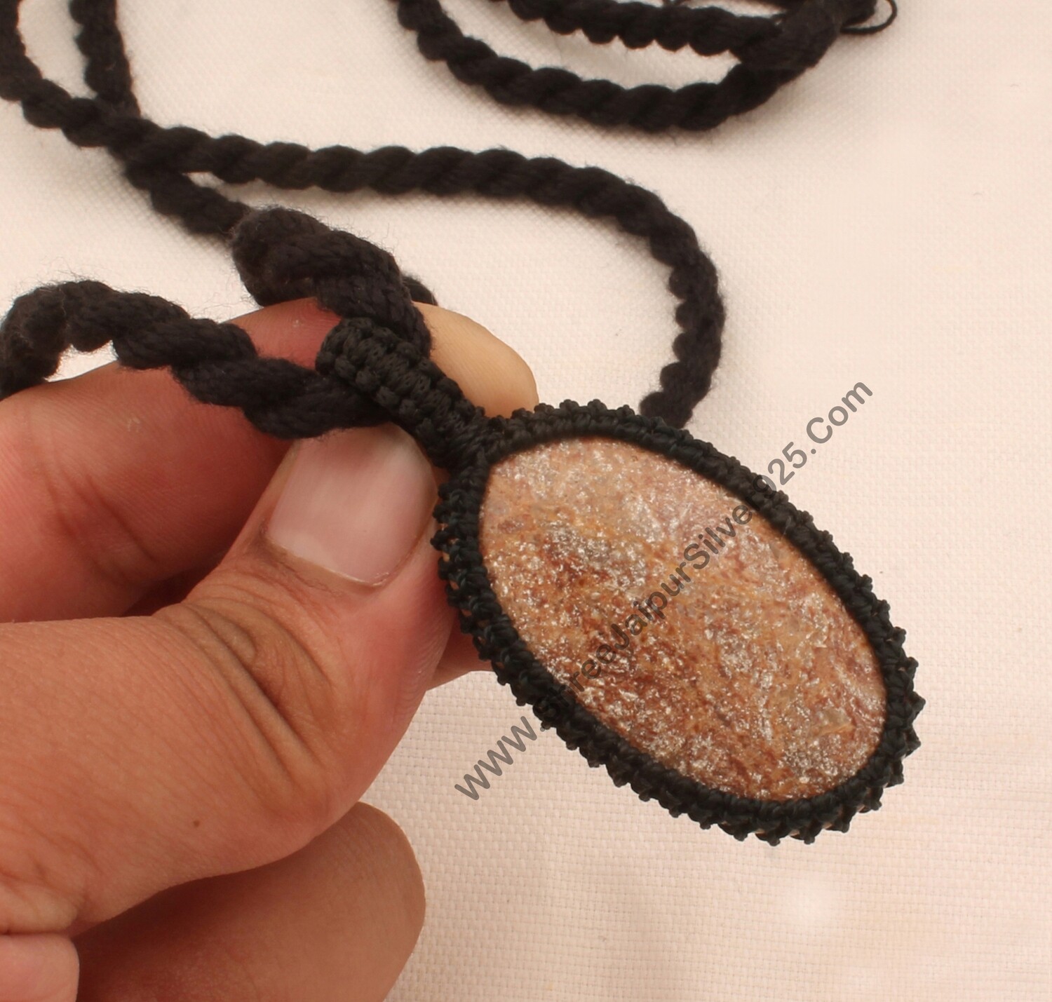 Crazy Lace Agate Macramé Pendant Necklace Gifts Her, Handmade Gemstone Macramé Jewelry Gifts, Black Thread Natural Stone Bohemian Necklace