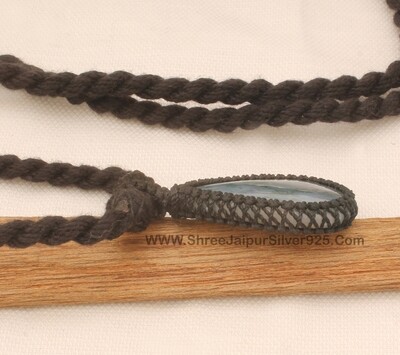 Moos Agate Macramé Pendant Necklace Gift For Her, Handmade Gemstone Macramé Jewelry Gifts Idea, Black Thread Natural Stone Bohemian Necklace