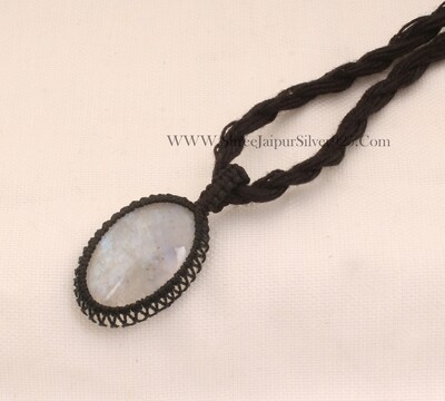 Rainbow Moonstone Pendant Necklace Gifts For Her, Handmade Gemstone Moonstone Jewelry Gift Black Thread Pear Bohemian Necklace For Women