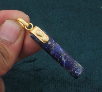 Rectangle Bar Long Gemstone Pendant, 18K Gold Plated Pendant, Lapis Lazuli Birthstone Pendant, Statement Brass Pendant Best Gift For Her