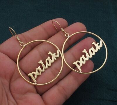 Personalized Name Earrings, 18k Gold Plated Circle Big Nameplate Earring Women Daughter Wife Name Earring Gift For Her, Handmade Earring