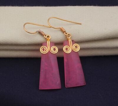 Spiral 22k Gold Plated For Women, Pink Jade Gemstone Earring For Her, Gold Plated Pink Jade Earrings, Handmade Earrings For Women Jewelry