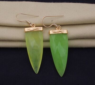 Green Jade 22k Gold Plated For Women, Green Jade Dagger Gemstone Earring For Her, Gold Plated Gemstone Earrings, Handmade Earrings For Women