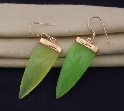 Green Jade 22k Gold Plated For Women, Green Jade Dagger Gemstone Earring For Her, Gold Plated Gemstone Earrings, Handmade Earrings For Women