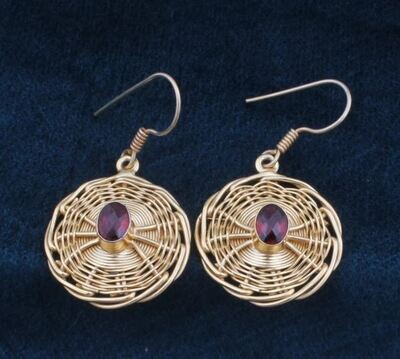 Red Garnet Gemstone Earrings, 22k Gold Plated For Women, Gold Plated Garnet Earrings, Weave Basket Circle Dangle Earring For Women Jewelry