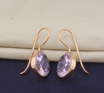 Pink Quartz 22k Gold Plated Pink Quartz Gemstone Earring For Her, Gold Plated Brass Earrings, Handmade Earrings For Women Jewelry Gift
