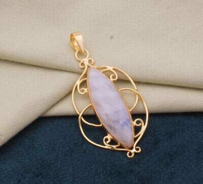 Moonstone Rainbow Wire Pendant, Natural Gemstone Pendant, 18K Gold Plated Pendant, Birthstone Pendant, Statement Pendant, Best Gift Idea