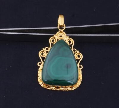 Malachite Gemstone Pendant, Malachite Dagger Shape Stone Pendant, 22K Gold Plated Pendant, Birthstone Pendant, Statement Pendant, Best Gift