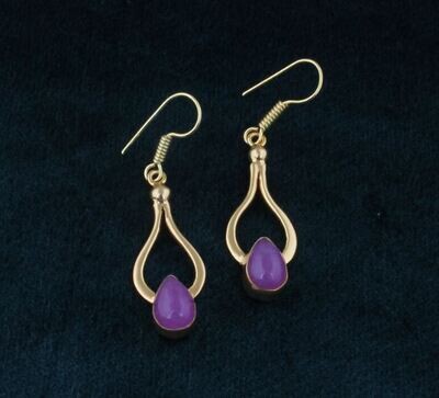 Purple Jade 14k Gold Plated For Women, Jade Gemstone Earring For Her, Gold Plated Brass Earring, Handmade Earrings For Women Jewelry under30