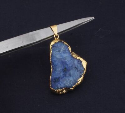 Electroplated Raw Quartz Pendant, Raw Crystal Necklace, Blue Soler Quartz Gemstone Pendant, Birthstone Gift Pendant, Raw Gemstone Pendant