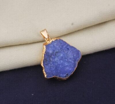 Blue Soler Quartz Gemstone Pendant, Electroplated Raw Pendant, Raw Crystal Necklace, Birthstone Gift Pendant, Raw Gemstone Pendant