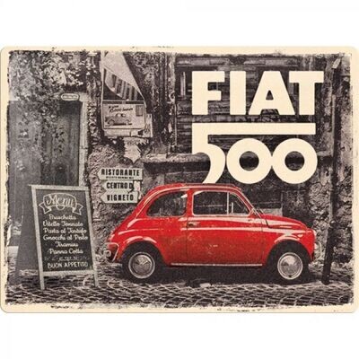 Plaque métal 30 x 40 cm - Fiat - 500 Red