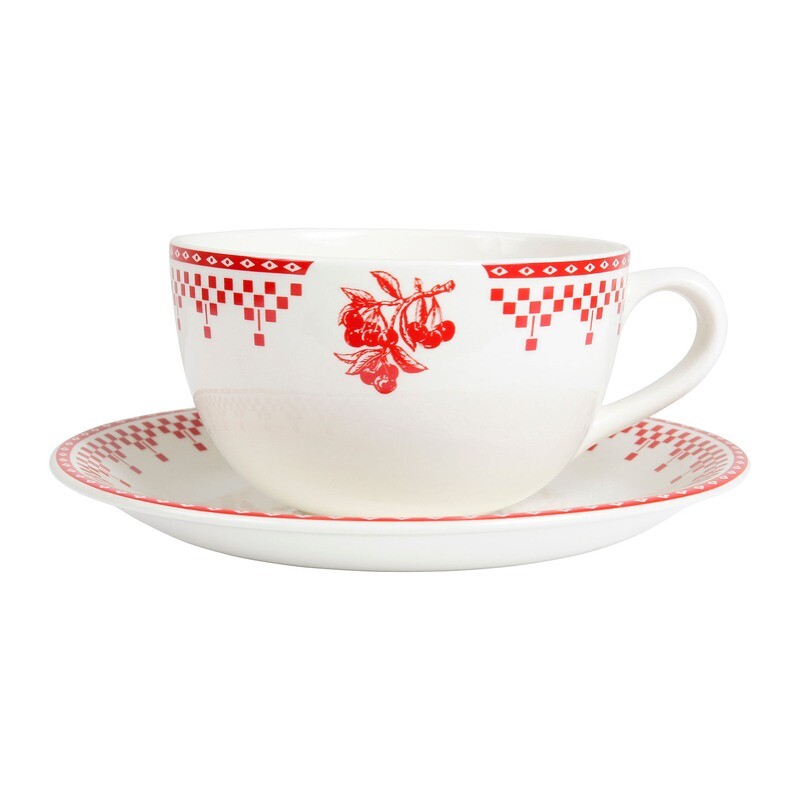 Tasse déjeuner et soucoupe Damier rouge