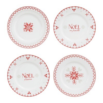 Coffret 4 assiettes à dessert Damier Noël