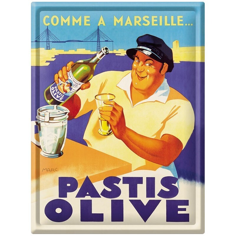 Plaque métal 30 X 40 cm - Pastis Olive