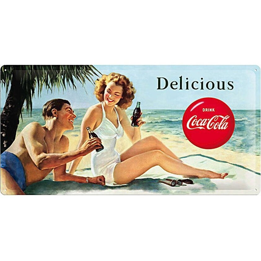 Plaque métal 50 x 25 cm - Coca-Cola - Beach
