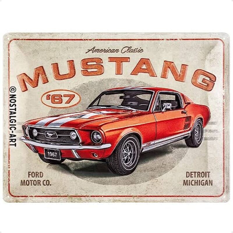Plaque métal 30 x 40 cm - Ford Mustang - GT 1967 Red