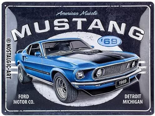 Plaque métal 30 x 40 cm - Ford Mustang - 1969 Mach 1 Blue