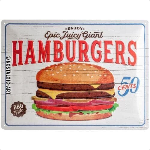 Plaque métal 30 x 40 cm - Hamburgers