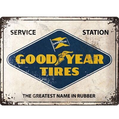 Plaque métal 30 x 40 cm - Goodyear - Logo White