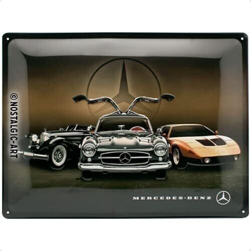 Plaque métal 30 x 40 cm - Mercedes Benz - 3 Cars