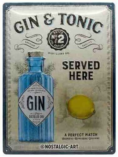 Plaque métal 30 x 40 cm - Gin &amp; Tonic served here