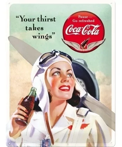 Plaque métal 30 x 40 cm - Coca-Cola -Takes Wings Lady
