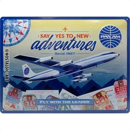 Plaque métal 30 x 40 cm -Pan Am - New Adventures