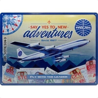 Plaque métal 30 x 40 cm -Pan Am - New Adventures