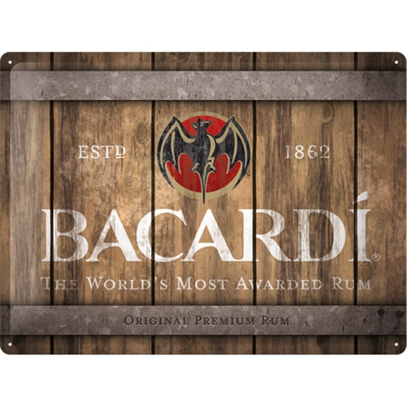 Plaque métal 30 x 40 cm - Bacardi - Wood Barrel Logo