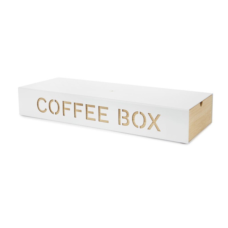 Coffee Box métal/bambou, Couleur: Blanc