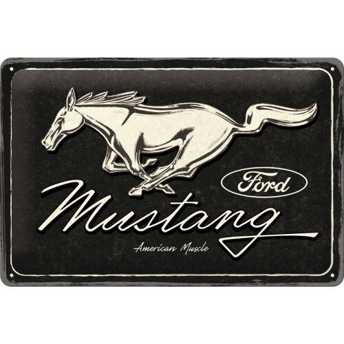 Plaque métal 20 x 30 cm - Ford Mustang - Horse Logo Black