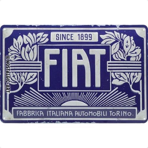 Plaque métal 20 x 30 cm - Fiat - Since 1899 Logo Blue
