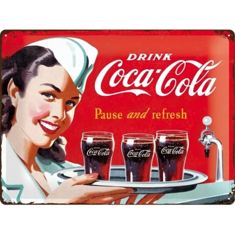 Plaque métal 30 x 40 cm - Coca-Cola - 1960 red/white - W