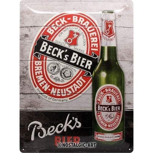 Plaque métal 30 x 40 cm - Becks - Bottle Label Wood