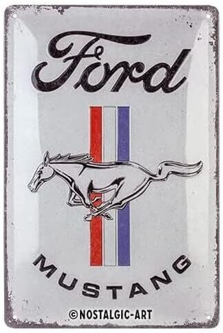 Plaque métal 20 x 30 cm - Ford Mustang - Horse Logo White