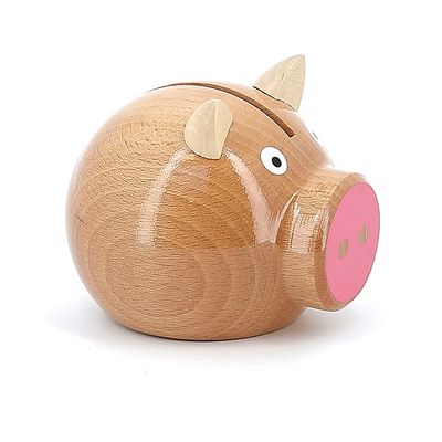 Tirelire cochon bois naturel-rose