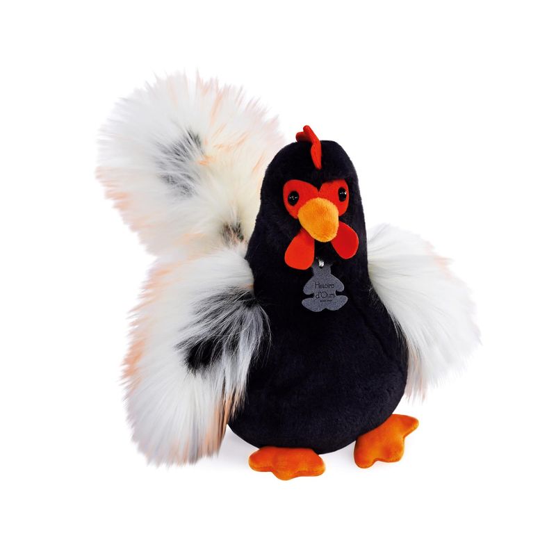 Peluche coq &quot; Coq&#39;rico&quot; noir et blanc - 26 cm