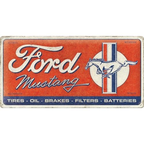 Plaque métal 50 x 25 cm - Ford Mustang - Horse &amp; Stripes Logo Red