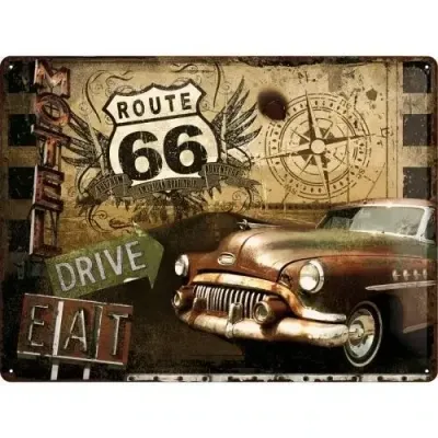 Plaque métal 30 x 40 cm - Route 66 Road Trip