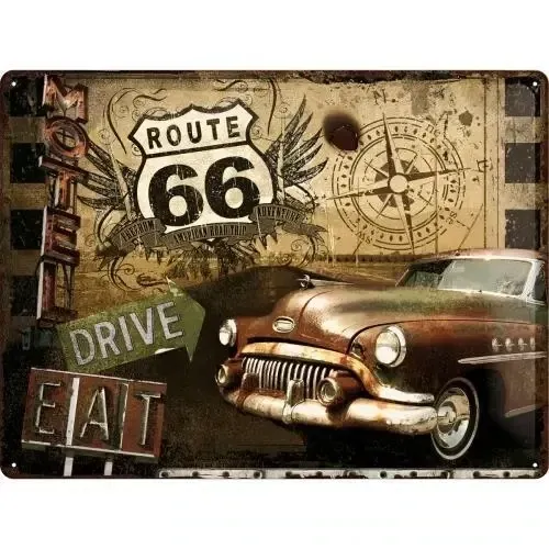 Plaque métal 30 x 40 cm - Route 66 Road Trip
