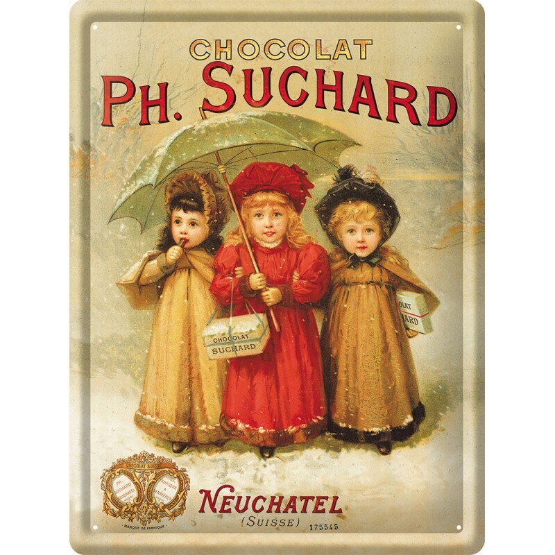 Plaque métal 30 X 40 cm - Chocolat Suchard Trois enfants