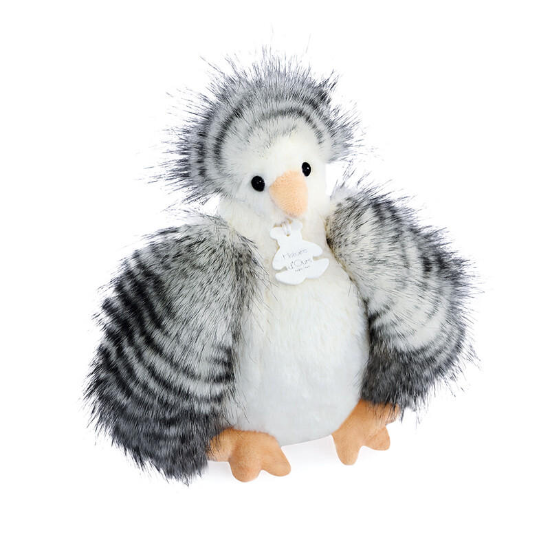 Peluche poule "Poulette" - Blanche et grise - 20 cm