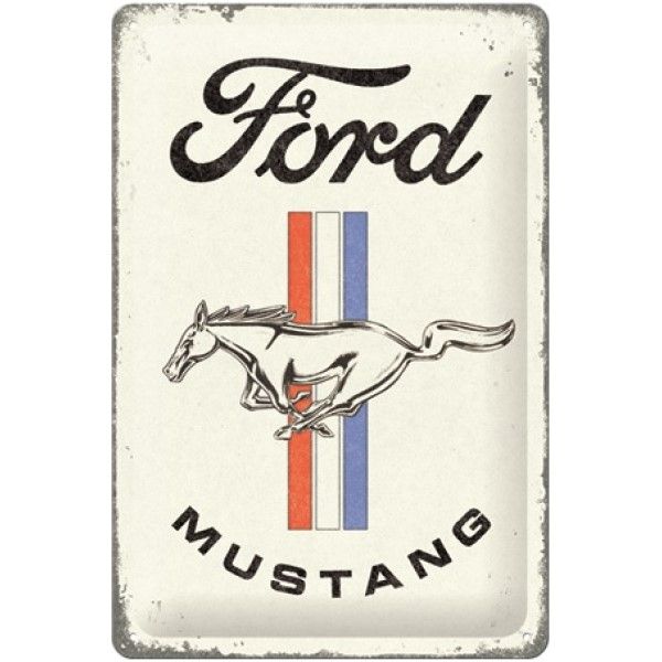 Plaque métal 20 x 30 cm - Ford Mustang - Horse Logo White
