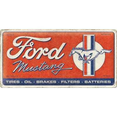 Plaque métal 50 x 25 cm - Ford Mustang - Horse &amp; Stripes Logo Red