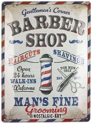 Plaque métal 30 x 40 cm - Barber Shop