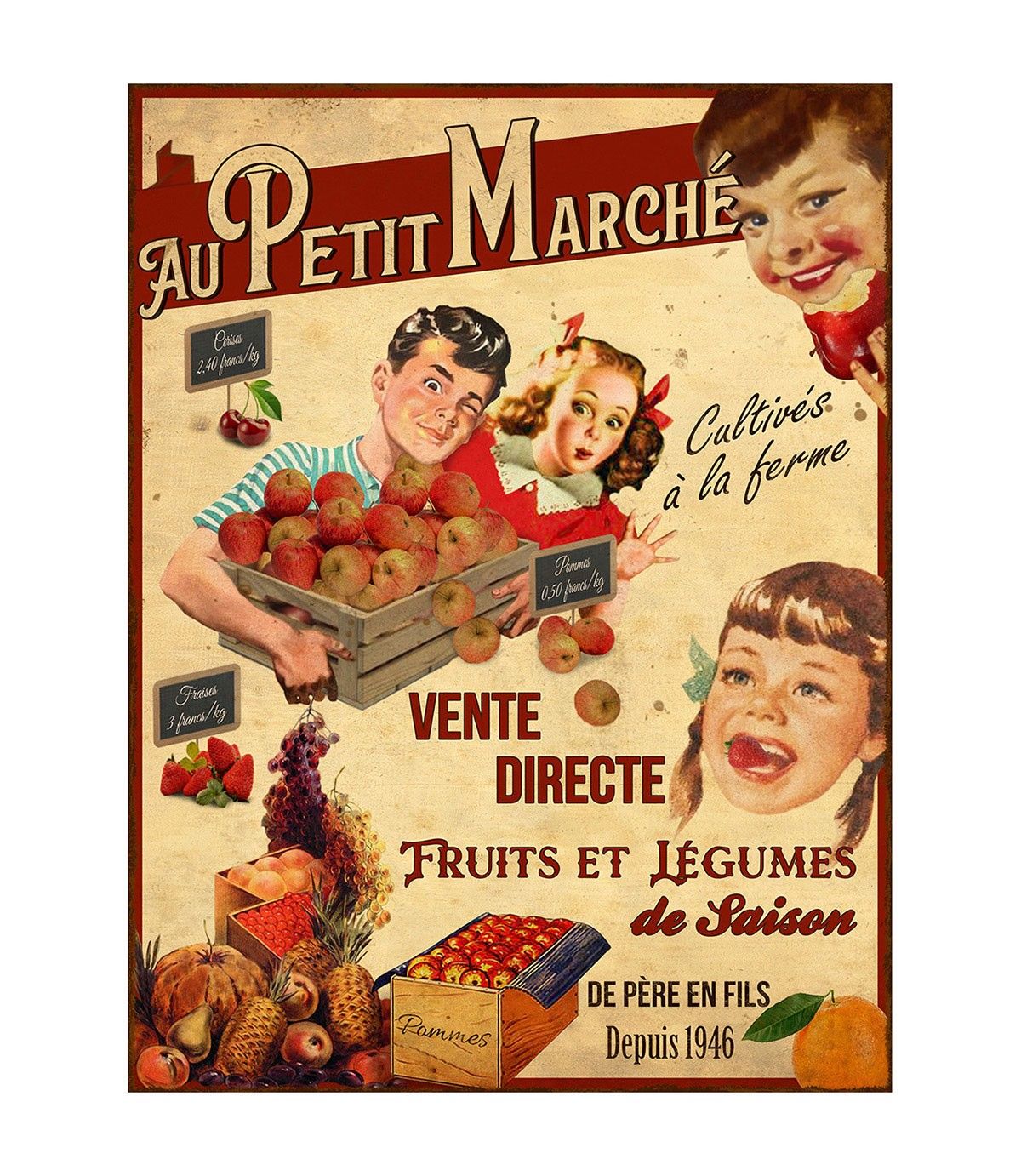 Plaque métal "Au petit marché" 33 x 25 cm