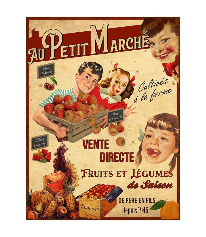 Plaque métal "Au petit marché" 33 x 25 cm