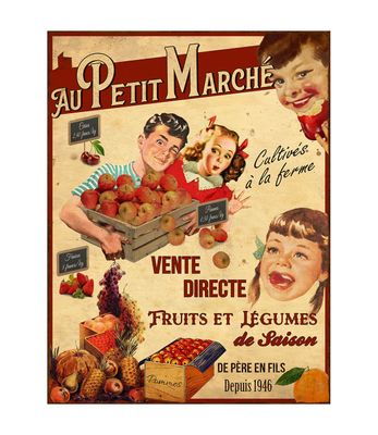 Plaque métal "Au petit marché" 33 x 25 cm