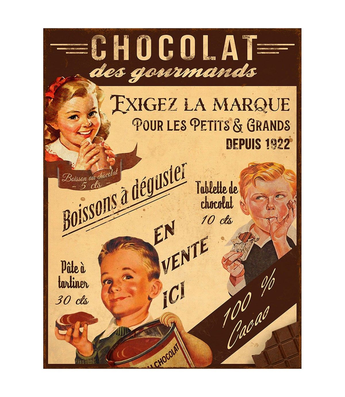 Plaque métal "Chocolat" 33 x 25 cm
